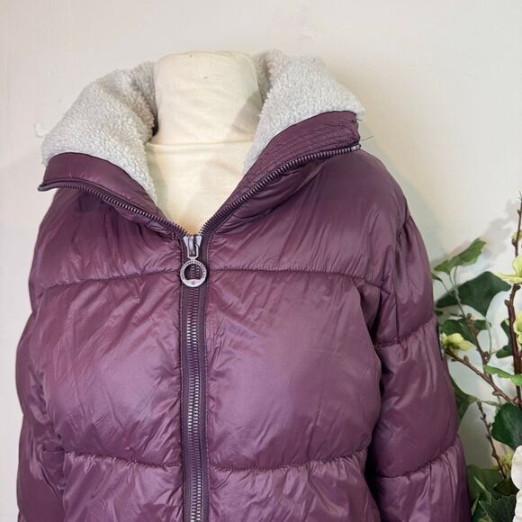 Noize Plum Puffer Jacket Sherpa Fleece Collar Vegan Winter Coat Size M Anthropol - Picture 3 of 14